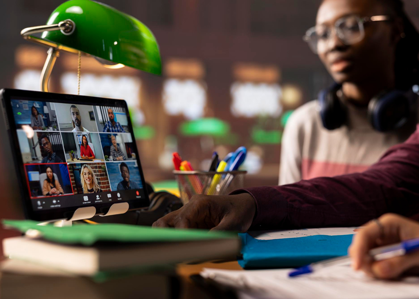 A businessman greeting a partner before a meeting