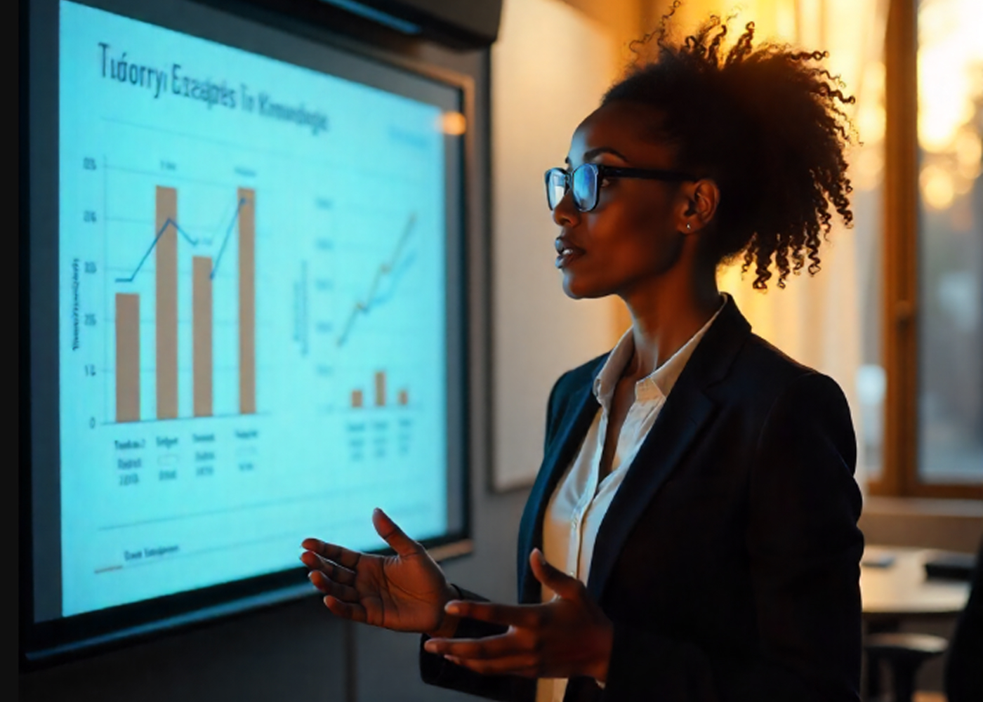 A lady giving a presentation in a meeting